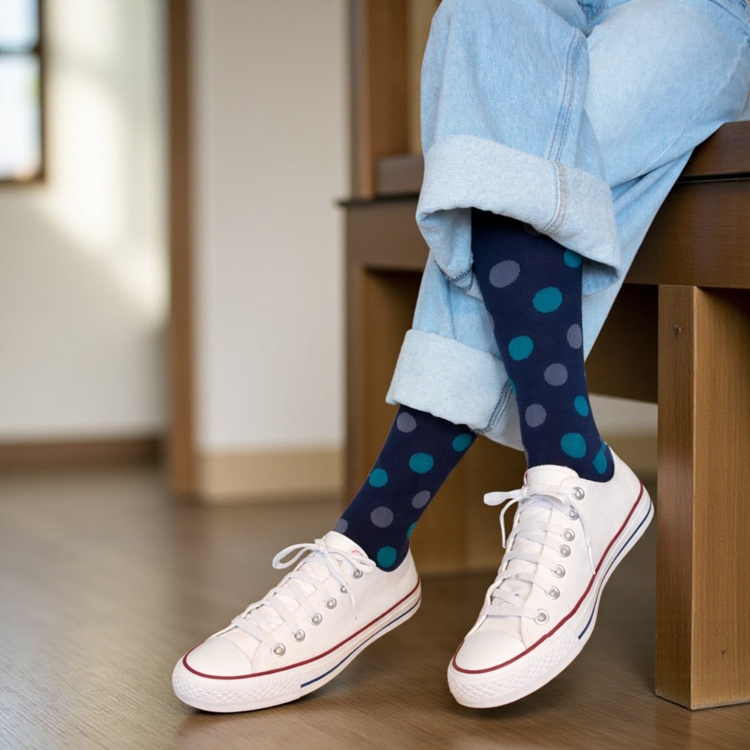 綿混着圧ハイソックス [ドット柄]