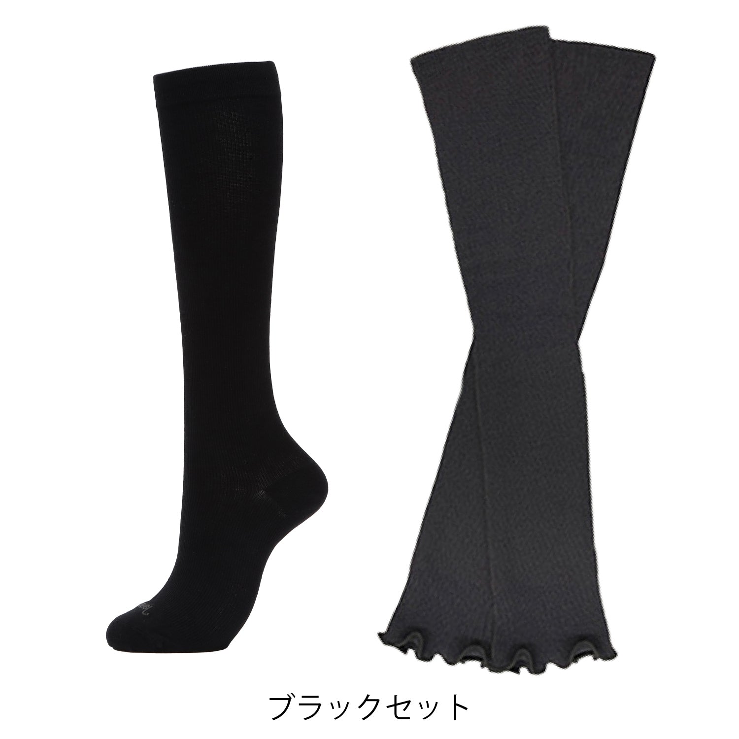 【ウォーキング応援セット】綿混着圧ハイソックス ＆ UVカット綿混二の腕スッキリシェイパーセット